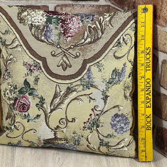 Just admiring the needle work on this gorgeous pillow  Pair Of Lovely Vintage Floral Tapestry Pillows Tassels Blue Pink Hydrangea Roses
